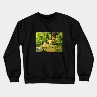 Doe and Fawn (deer) Watercolor Crewneck Sweatshirt